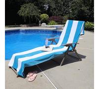 Superior Housse de Chaise Longue Classique en Coton de qualité supérieure pour intérieur/extérieur - Motif à Rayures cabane - pour terrasse, Chaise Longue - 81,3 x 259,1 cm - Turquoise
