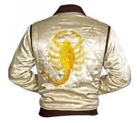 Superior Leather Garments Veste blanche pour hommes avec scorpion doré brodé - Réplique de la veste du héro du film Drive - Or - Taille Unique