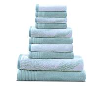Superior Lot de 10 serviettes assorties en coton uni et marbré comprenant 2 serviettes de bain, 4 mains, 4 débarbouillettes/serviettes pour le visage, douces, absorbantes, accessoires de salle de bain