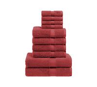 Superior Lot de 10 Serviettes en Coton égyptien Pelucheux Ultra Doux, 2 draps de Bain, 4 essuie-Mains, 4 Serviettes pour Le Visage, pour Salle de Bains d'invités, Spa, hôtel - Rouge