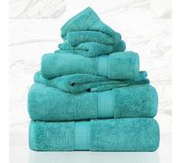 Superior Lot de 6 Serviettes en Coton égyptien Pelucheux Ultra Doux, 2 draps de Bain, 2 essuie-Mains, 2 Serviettes pour Le Visage, pour Salle de Bains d'invités, Spa, hôtel - Turquoise