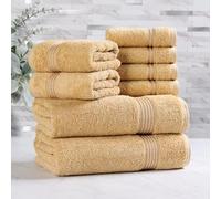 Superior Lot de 8 Serviettes décoratives en Coton égyptien Assorties pour Salle de Bain, Chambre Principale, 2 Serviettes de Bain, 4 essuie-Mains, 2 débarbouillettes, séchage Rapide, Absorbant, doré