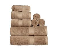 Superior Lot de 8 Serviettes en Coton égyptien Pelucheux Ultra Doux, 2 draps de Bain, 2 essuie-Mains, 4 Serviettes pour Le Visage, pour Salle de Bains d'invités, Spa, hôtel - Beige foncé (Latte)