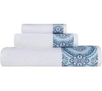 Superior Medallion Lot de 3 Serviettes 100% Coton Turc 530 g/m² très absorbantes - Serviettes Jacquard, Design décoratif, 1 Bain, 1 Main et 1 Serviette pour Le Visage pour invités ou Salle de Bain