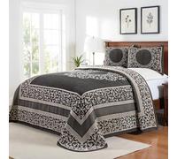Superior Parure de lit en Coton mélangé, Comprend Un Couvre-lit surdimensionné et 2 taies d'oreiller Assorties, Couverture légère, décoration de literie, Jacquard Vintage Floral, Collection Lyron -