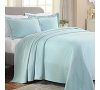 Superior - Solitaire - Parure 2 pièces décorative pour lit 1 Place en Coton texturé incluant Un Couvre-lit matelassé et aéré et Un taie d’Oreiller, pour Toutes Les Saisons, Bleu d’Eau