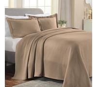 Superior - Solitaire - Parure 3 pièces décorative pour lit King Size en Coton texturé incluant Un Couvre-lit matelassé et aéré et Deux taies d’Oreiller, pour Toutes Les Saisons, Taupe