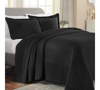 Superior - Solitaire - Parure 3 pièces décorative pour lit Queen Size en Coton texturé incluant Un Couvre-lit matelassé et aéré et Deux taies d’Oreiller, pour Toutes Les Saisons, Noir