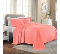 Superior - Solitaire - Parure de lit 3 pièces en Coton texturé - Couvre-lit et 2 taies d'oreiller - Couverture matelassée et aérée - pour Toutes Les Saisons - Taille lit Double - Corail