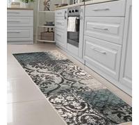 Superior Tapis de couloir d'intérieur - envers en jute - Tapis géométrique en peluche pour couloir, salon, cuisine, chambre à coucher, patchwork floral, collection Bristol, 0,7 x 3 m, rivet