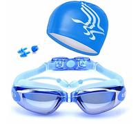 superior ZRL Natation Lunettes de Natation Cap Ensemble, 5 en 1 Natation Lunettes + Bonnet de Bain + Pince de Nez + Bouchons d'oreille + Cas, HD Anti-Brouillard 100% Protection UV