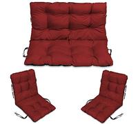 SuperKissen24. Coussin Dossier pour Banc de Jardin Canapé - 100x50 cm et Appui 100x60 + 2X 48x96 cm Coussin de Chaise Longue - Bain de Soleil - Intérieur/Extérieur - imperméable - Rouge foncé