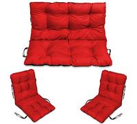 SuperKissen24. Coussin Dossier pour Banc de Jardin Canapé - 100x50 cm et Appui 100x60 + 2X 48x96 cm Coussin de Chaise Longue - Bain de Soleil - Intérieur/Extérieur - imperméable - Rouge