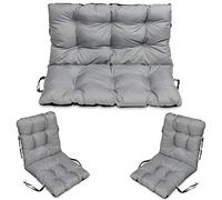SuperKissen24. Coussin Dossier pour Banc de Jardin Canapé - 100x50 cm et Appui 100x60 + 2X 48x96 cm Coussin de Chaise Longue - Bain de Soleil - Intérieur/Extérieur - imperméable - Gris