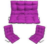 SuperKissen24. Coussin Dossier pour Banc de Jardin Canapé - 100x50 cm et Appui 100x60 + 2X 48x96 cm Coussin de Chaise Longue - Bain de Soleil - Intérieur/Extérieur - imperméable - Fuchsia