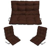 SuperKissen24. Coussin Dossier pour Banc de Jardin Canapé - 100x50 cm et Appui 100x60 + 2X 48x96 cm Coussin de Chaise Longue - Bain de Soleil - Intérieur/Extérieur - imperméable - Marron
