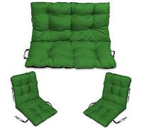 SuperKissen24. Coussin Dossier pour Banc de Jardin Canapé - 100x50 cm et Appui 100x60 + 2X 48x96 cm Coussin de Chaise Longue - Bain de Soleil - Intérieur/Extérieur - imperméable - Vert