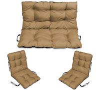 SuperKissen24. Coussin Dossier pour Banc de Jardin Canapé - 100x50 cm et Appui 100x60 + 2X 48x96 cm Coussin de Chaise Longue - Bain de Soleil - Intérieur/Extérieur - imperméable - Beige