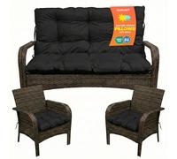 SuperKissen24. Coussin Dossier pour Banc de Jardin Canapé - 100x50 cm et Appui 100x60 cm + 2X 45x45 cm Coussin pour Chaise de Jardin - Intérieur/Extérieur - Imperméable - Noir
