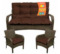 SuperKissen24. Coussin Dossier pour Banc de Jardin Canapé - 100x50 cm et Appui 100x60 cm + 2X 45x45 cm Coussin pour Chaise de Jardin - Intérieur/Extérieur - Imperméable - Marron