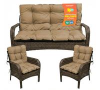 SuperKissen24. Coussin Dossier pour Banc de Jardin Canapé - 100x50 cm et Appui 100x60 cm + 2X 48x96 cm Coussin de Chaise Longue - Bain de Soleil - Intérieur/Extérieur - Imperméable - Beige