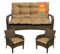 SuperKissen24. Coussin Dossier pour Banc de Jardin Canapé - 120x50 cm et Appui 120x60 cm + 2X 45x45 cm Coussin pour Chaise de Jardin - Intérieur/Extérieur - Imperméable - Beige