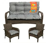 SuperKissen24. Coussin Dossier pour Banc de Jardin Canapé - 120x50 cm et Appui 120x60 cm + 2X 45x45 cm Coussin pour Chaise de Jardin - Intérieur/Extérieur - Imperméable - Gris