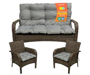 SuperKissen24. Coussin Dossier pour Banc de Jardin Canapé - 120x50 cm et Appui 120x60 cm + 2X 45x45 cm Coussin pour Chaise de Jardin - Intérieur/Extérieur - Imperméable - Gris