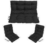 SuperKissen24. Coussin Dossier pour Banc de Jardin Canapé - 120x50 cm et Appui 120x60 cm + 2X 48x96 cm Coussin de Chaise Longue - Bain de Soleil - Intérieur/Extérieur - Imperméable - Noir