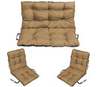 SuperKissen24. Coussin Dossier pour Banc de Jardin Canapé - 120x50 cm et Appui 120x60 cm + 2X 48x96 cm Coussin de Chaise Longue - Bain de Soleil - Intérieur/Extérieur - Imperméable - Beige