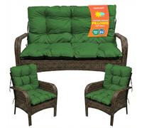 SuperKissen24. Coussin Dossier pour Banc de Jardin Canapé - 120x50 cm et Appui 120x60 cm + 2X 48x96 cm Coussin de Chaise Longue - Bain de Soleil - Intérieur/Extérieur - Imperméable - Vert