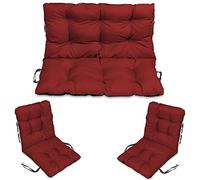 SuperKissen24. Coussin Dossier pour Banc de Jardin Canapé - 140x50 cm et Appui 140x60 cm + 2X 48x96 cm Coussin de Chaise Longue - Bain de Soleil - Intérieur/Extérieur - Imperméable - Bourgogne