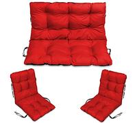 SuperKissen24. Coussin Dossier pour Banc de Jardin Canapé - 140x50 cm et Appui 140x60 cm + 2X 48x96 cm Coussin de Chaise Longue - Bain de Soleil - Intérieur/Extérieur - Imperméable - Rouge