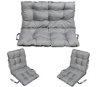 SuperKissen24. Coussin Dossier pour Banc de Jardin Canapé - 140x50 cm et Appui 140x60 cm + 2X 48x96 cm Coussin de Chaise Longue - Bain de Soleil - Intérieur/Extérieur - Imperméable - Gris