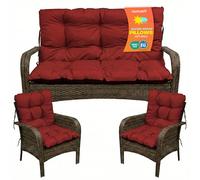 SuperKissen24. Coussin Dossier pour Banc de Jardin Canapé - 180x50 cm et Appui 180x60 cm + 2X 48x96 cm Coussin de Chaise Longue - Bain de Soleil - Intérieur/Extérieur - Imperméable - Bourgogne