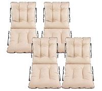 SuperKissen24. Coussin Dossier pour Chaise Longue, Siège, Banc de Jardin, Canapé - Lot de 4 48x48x48 cm - Bain de Soleil - Intérieur/Extérieur - Imperméable - Lin Beige