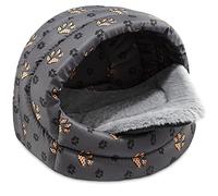 SuperKissen24. Lit Couvert pour Animaux - Niche Chien Intérieur - Panier pour Chiens et Chats - Étanche Grotte de Chien - Oeko-TEX - pour Petits Moyens et Grands Chiens - 61x45x41 cm - Pattes Gris