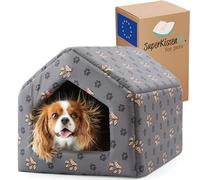 SuperKissen24. Lit Couvert pour Animaux - Niche Chien Intérieur - Panier pour Chiens et Chats - Étanche Grotte de Chien - Oeko-TEX - pour Petits Moyens et Grands Chiens - 50x64x45 cm - Pattes Gris
