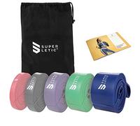 SUPERLETIC Bandes Élastiques de résistance pour hommes et femmes, 5 niveaux de résistance pour le yoga, le Pilates, le Crossfit, l'équipement de gym à domicile + guide d'entraînement gratuit (bleu)