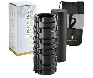 SUPERLETIC Set de 2 rouleaux de massage fascias, rouleau de massage 2 en 1 en mousse avec picots pour dos, colonne vertébrale, nœuds, relaxation muscles et thérapeutique pour yoga, fitness et pilates