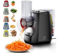 SUPERLEX Trancheuse à Légumes Électrique 5 en 1 Mandoline avec 5 Lames à Tambour Interchangeables Râpe Électrique et Hachoir pour Légumes, Fruits, Fromage, Noix, Carottes Un Clic Commande Râpe Cuisine