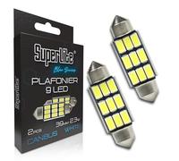 Superlite Jeu de 2 ampoules de plafonnier à 9 Led, 39 mm 2,3W de la gamme Blue Series. Technologie CanBus de lumière blanche. Idéal pour les voitures et les camions.