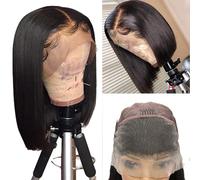 SUPERLOOK Perruque de cheveux humains raides de 25,4 cm - Densité 200 % - 15A - Pour femme noire - Pré-coupée C