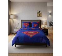 Aymax Parure de lit double Superman - Housse 240x220 cm réversible, 2 taies 65x65 cm, polycoton bleu