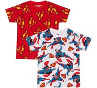 Superman Lot de 2 t-shirts à manches courtes 100 % coton peigné pour garçon, Multicolore, 7-8 ans