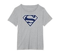Superman Navy & White Classic Shield T-Shirt, Femme Grandes Tailles, Gris Chiné, 2X