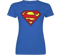 Superman Shield Femme T-Shirt Manches Courtes Bleu L 100% Coton Regular/Coupe Standard