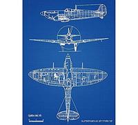 Supermarine Spitfire 5b Fighter Plane Blueprint Plan Unframed Wall Art Print Poster Home Decor Premium Combattant Avion Bleu Mur Affiche Accueil Dco