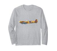 Supermarine Spitfire Bataille d'Angleterre Manche Longue, Unisexe pour adultes, Gris Chiné, XXL