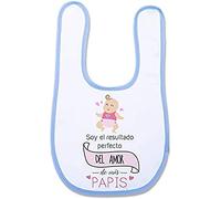 Supermolon - 02697 - Bavoir - Soy le Résultat parfait de l'amour de Mis Papis - Bavoir Bébé avec Velcro, Bleu Ciel, Mixte
